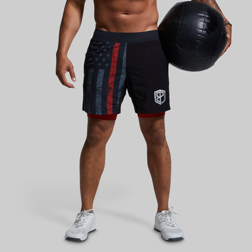 BORN PRIMITIVE-Versatile Short avec compression 7" RED LINE GUNMETAL