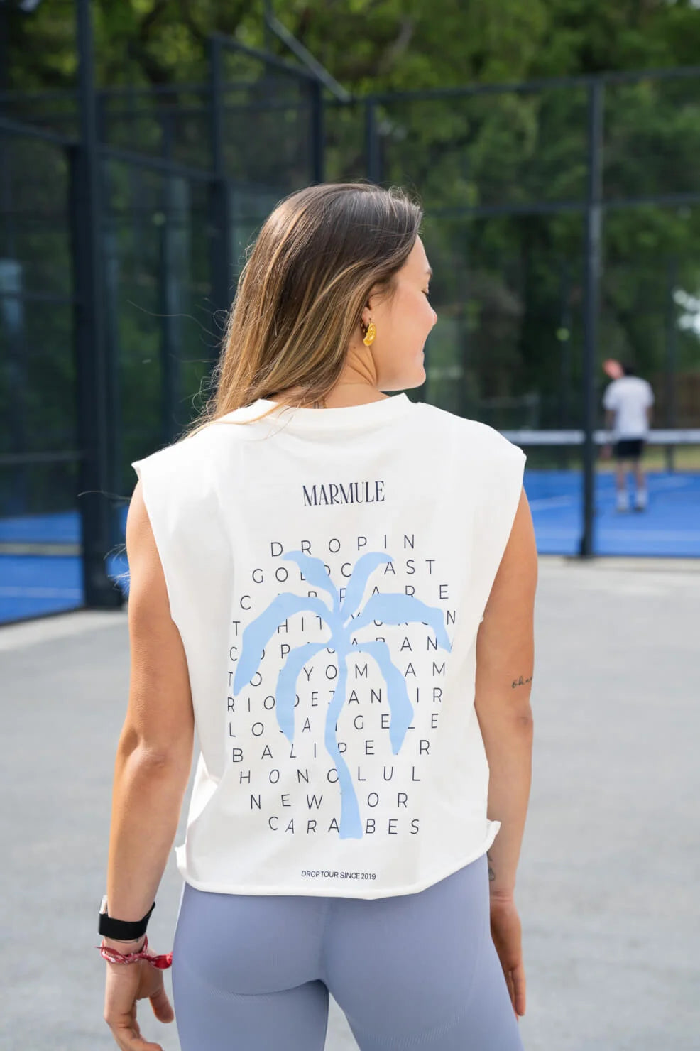 MARMULE-Crop Tank Oversize “Palm Drop Blue”