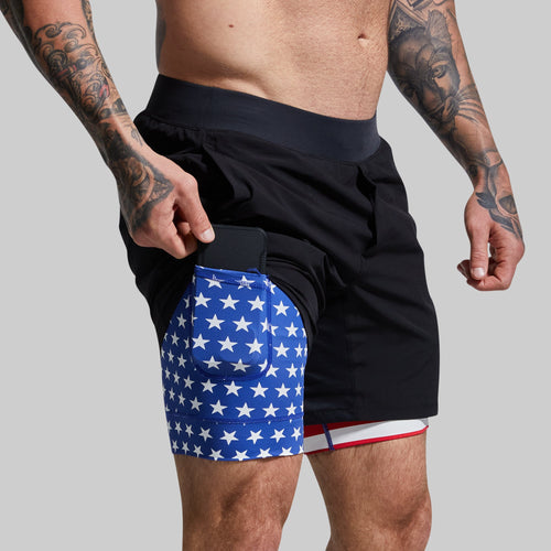 BORN PRIMITIVE-Versatile Short avec compression 7" BLACK LIBERTY