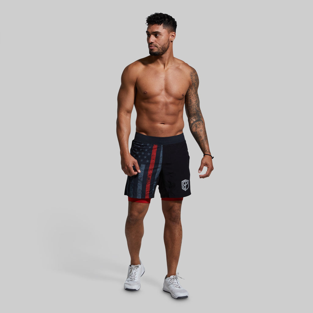 BORN PRIMITIVE-Versatile Short avec compression 7" RED LINE GUNMETAL