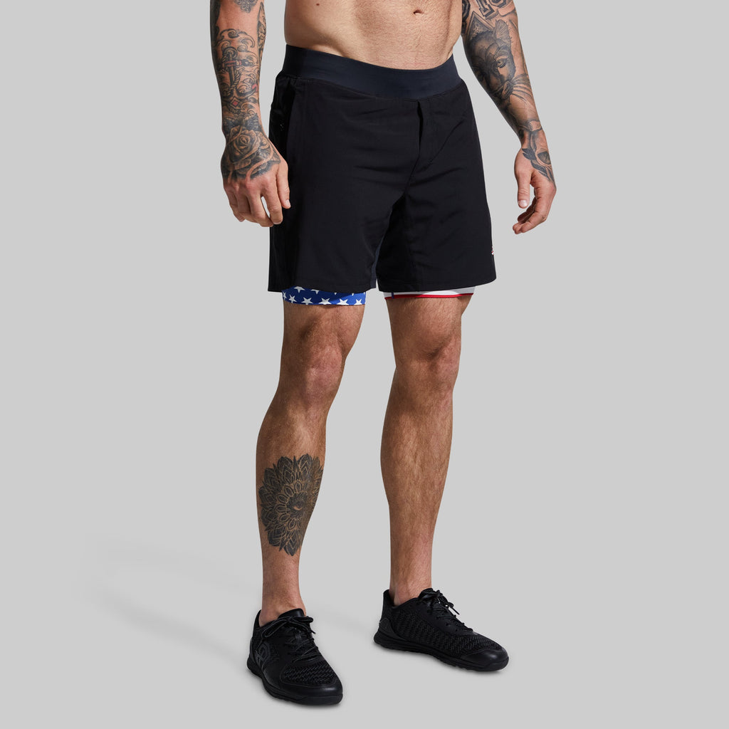 BORN PRIMITIVE-Versatile Short avec compression 7" BLACK LIBERTY